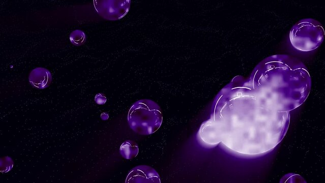 Abstract background 3D animation of shiny round glass reflective objects, rotation of light play. Great for sci-fi, technology, industrial, futuristic and sci-fi.