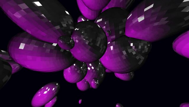 Abstract 3D background animation of shiny futuristic glass and metal reflective objects and shapes transforming the rotation and play of light.