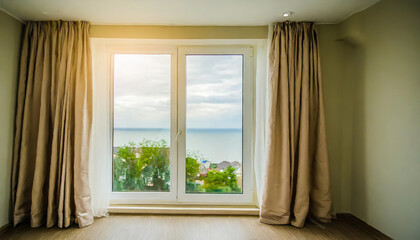 closed pvc window in room at apartment