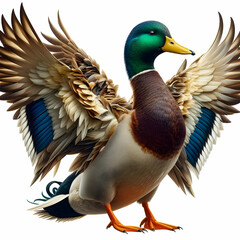 Obraz premium mallard duck isolated on white background. bird, duck, animal, mallard, nature, wildlife, water, beak, feather, isolated, wild, feathers, mandarin, birds, colorful, puffin, white, Ai generated 