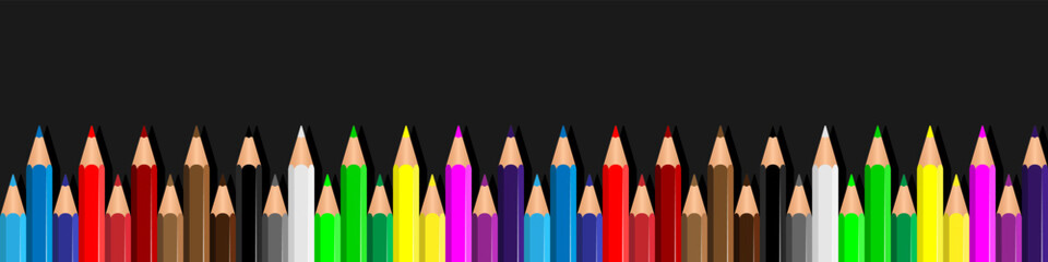 Colored pencils Crayons laying in row. Wave line made by pencil tips. Set of crayons for illustrations, art, studying. Ready for school stuff Back to school illustration vector