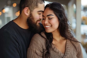 Fototapeta premium Close-up shot of a blissful couple enjoying a close and personal moment together indoors
