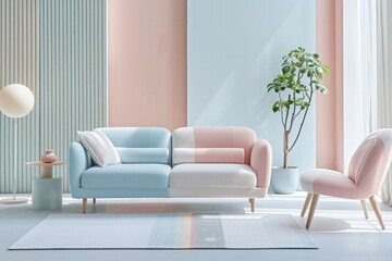 Modern living room with pastel colors