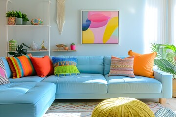 Bright living room with colorful accents