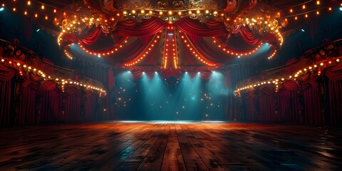 Dazzling D rendering of a circus tent bathed in vibrant light. Concept Circus Tent, 3D Rendering, Vibrant Light, Dazzling Effect