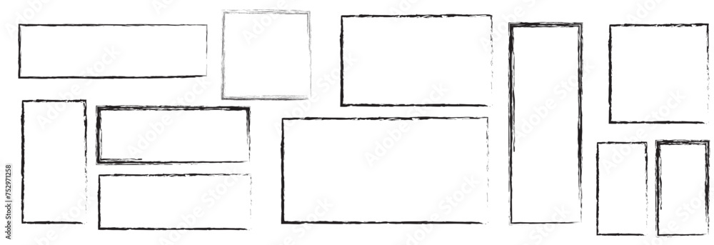 Poster hand drawn doodle grunge square highlights. charcoal pen rectangle borders. marker scratch scribble 