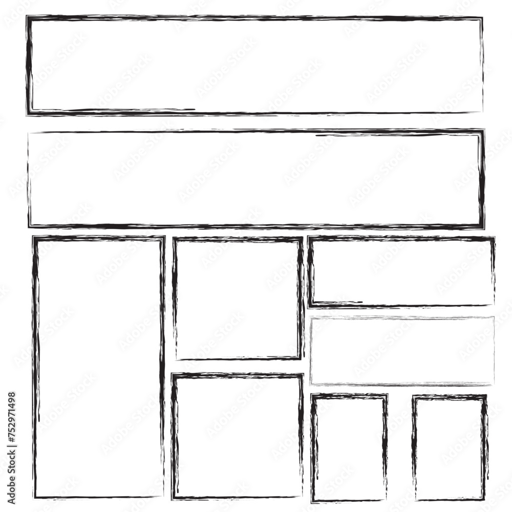 Poster hand drawn doodle grunge square highlights. charcoal pen rectangle borders. marker scratch scribble 
