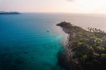 Tropical island and palm trees, bird's-eye view