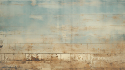 Abstract grunge art on canvas with blue sky and earthy textures