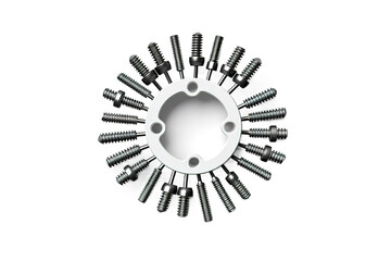 Isolated bolt, screw, nut and washer, spring, gear or cogwheel with bearings. isolated on a Transparent background. Generative AI