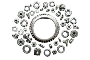 Isolated bolt, screw, nut and washer, spring, gear or cogwheel with bearings. isolated on a Transparent background. Generative AI - obrazy, fototapety, plakaty