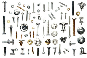 Isolated bolt, screw, nut and washer, spring, gear or cogwheel with bearings. isolated on a Transparent background. Generative AI