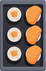 Take out sushi box icon cartoon vector. Street asian restaurant. Application sale