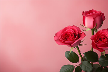 red roses in a side of pink background with copyspace