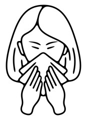 Sick girl or child blowing her nose or sneezing into handkerchief. Disease, illness, sickness, virus and treatment, illustration