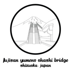 Circle Icon Fujisan Yumeno Ohashi Bridge. Vector illustration