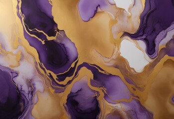 Luxury abstract fluid art painting background alcohol ink technique purple and gold. Modern contemporary art. Part of original alcohol ink painting. Hand painted ink texture. Card Background