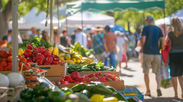 A bustling farmer's market with fresh produce and artisanal goods