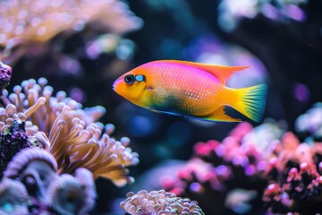 Obraz premium Colorful fish swimming in a coral reef aquarium