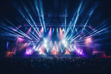 Fototapeta na wymiar Energetic Concert Crowd with Vibrant Stage Lights