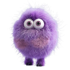 Fluffy purple teddy bear, Cute hairy monster with a fluffy purple fur,  isolated on white background