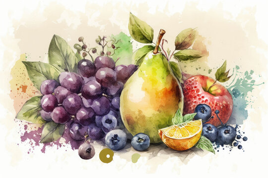 Watercolor Assortment of Fresh Fruits Illustration
