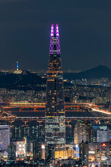 남한산성에서 바라본 롯데월드타워와 N서울타워 야경