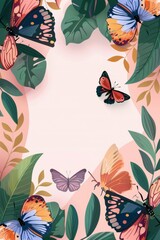 Vibrant butterflies and flowers on colorful backdrop. A vivid composition featuring colorful butterflies and blooming flowers on a colored textured background, symbolizing the beauty of nature