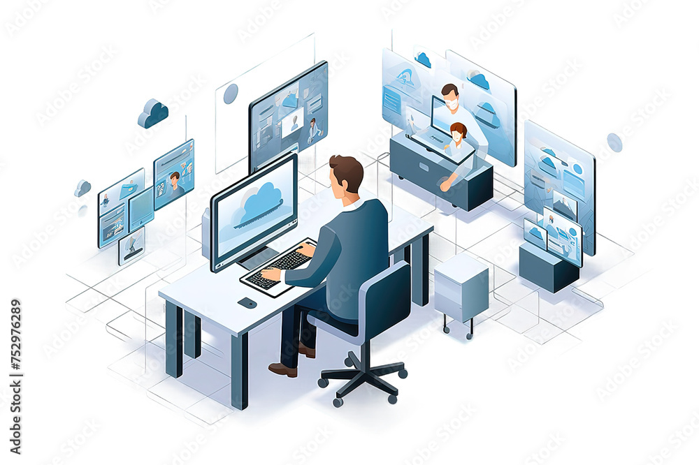 Poster concept of a man backing up or uploading trending concept flat illustration isolated on a transparen