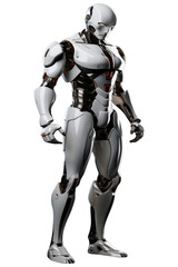Fototapeta premium Realistic Exoskeleton Side View full body Cyborg male PNG isolated on white and transparent background - sci-fi technology concept
