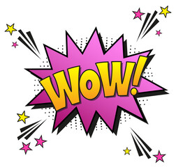 Obraz premium Comic lettering wow. Vector bright cartoon illustration in retro pop art style. Comic text sound effects. EPS 10