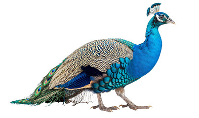 Majestic Blue Peacock Isolated on a transparent Background