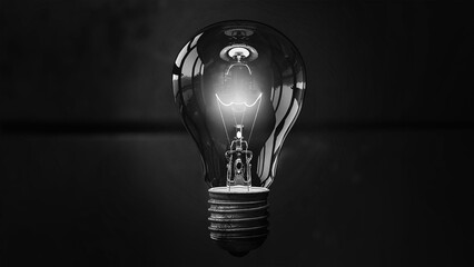 Glowing white light bulb on black. Idea concept with innovation and inspiration. Template Edison retro light bulb is glowing in the dark. Isolated on a transparent background.