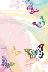 Fototapeta na wymiar Vibrant butterflies and flowers on colorful backdrop. A vivid composition featuring colorful butterflies and blooming flowers on a colored textured background, symbolizing the beauty of nature