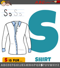 letter S worksheet with cartoon shirt object