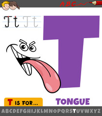 letter T from alphabet with cartoon illustration of tongue