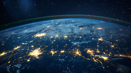 Atmosphere of the Earth from space view of planet Earth. City lights,night view of planet Earth...