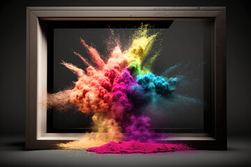 Colorful Powder Explosion Art in Dark Frame