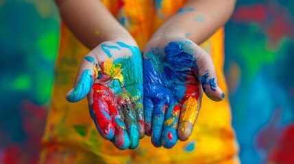 colored hands of the child