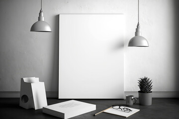 Minimalist Office Interior with Blank Poster Design