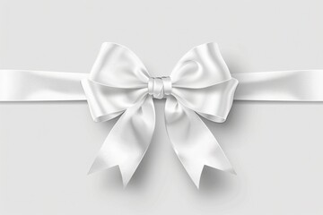White Ribbon Bow  shiny satin with shadow long horizontal ribbon, ribbon for decorating your wedding invitation card, mothers Day, white ribbon bow isolated on white