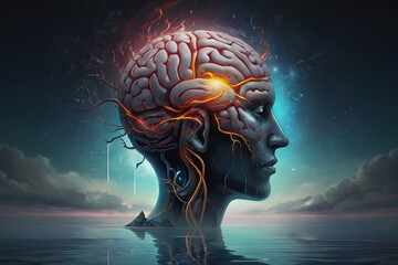 Surreal brain, mind, soul, and hope concept art. Illustration of imagination, mystery, and success. SEO-friendly surreal artwork. - obrazy, fototapety, plakaty