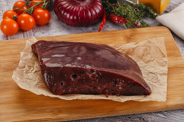 Raw beef liver for cooking