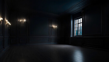 Empty elegant dark room at night with copy space ai generated