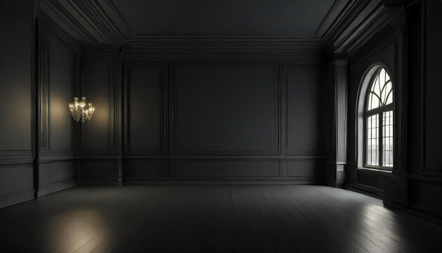 Empty elegant dark room at night with copy space ai generated