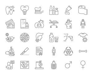 Medical Vector Icons Set. Line Icons, Sign and Symbols in Linear Design. Medicine, Health Care and Coronavirus COVID-19 pandemic. Mobile Concepts and Web Apps. Modern Infographic Logo and Pictogram.