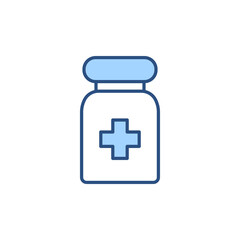 Pills Tube related vector line icon. Medical cross, container, bottle. Isolated on white background. Vector illustration. Editable stroke