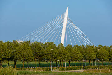 Obraz premium Utrecht, the Netherlands. 5 June 2023. The Prins Claus brug is a steel cable-stayed bridge over the Amsterdam-Rhine Canal within the city of Utrecht and was designed by Ben van Berkel