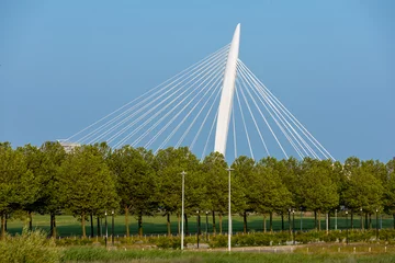 Photo sur Aluminium Brugges Utrecht, the Netherlands. 5 June 2023. The Prins Claus brug is a steel cable-stayed bridge over the Amsterdam-Rhine Canal within the city of Utrecht and was designed by Ben van Berkel