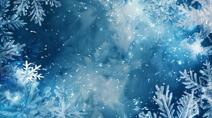 Fototapeta na wymiar Abstract winter wonderland background with snowflakes and frost patterns